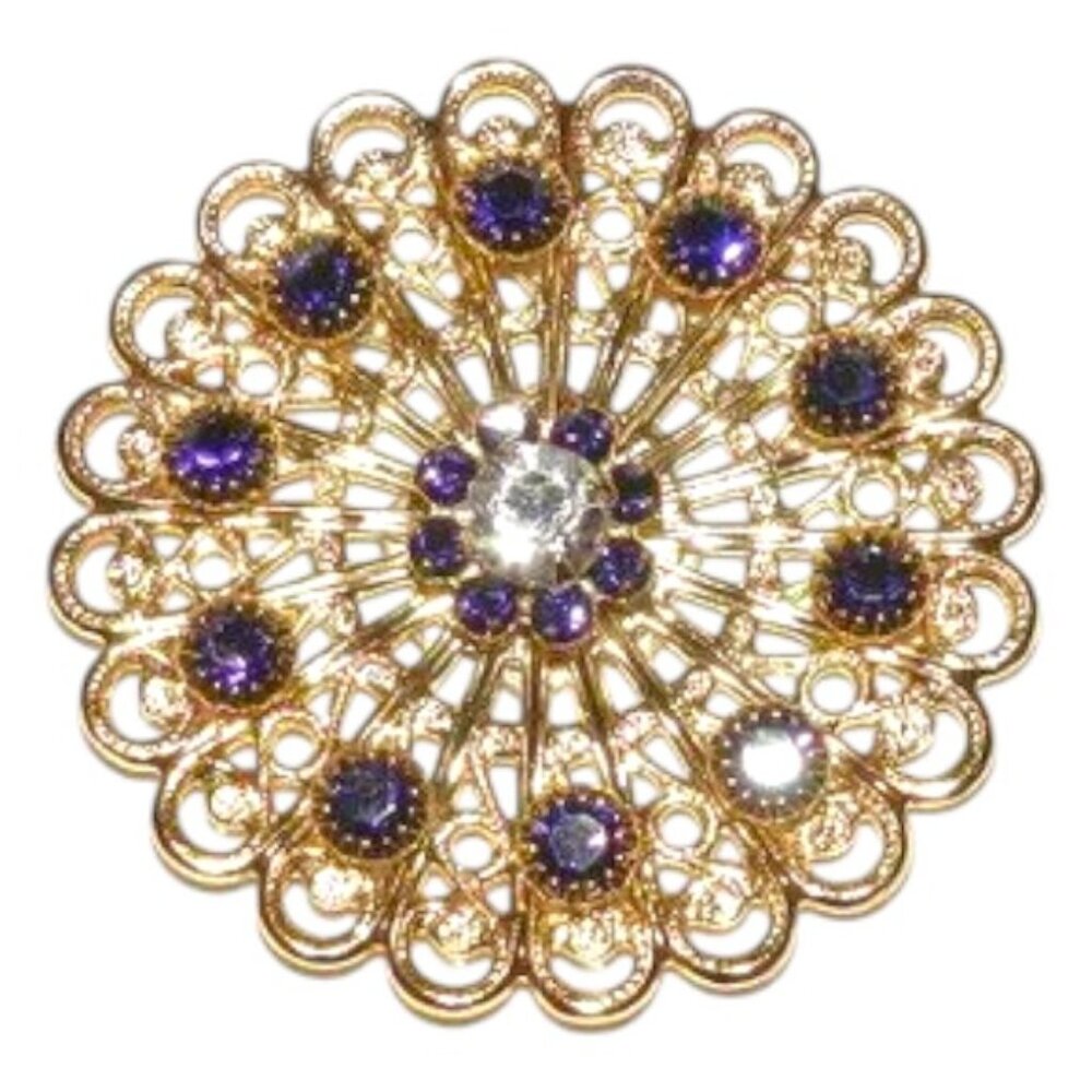 SCSC1909 Purple Velvet & Crystal 38mm Gold Flower Swarovski Crystal Beads 6pc - Picture 2 of 2